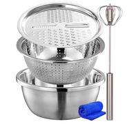 Bol avec couvercle de râpe, bols à mélanger en acier inoxydable, ensemble de bols de passoire à tamis alimentaires avec râpe, batterie de cuisine multifonction avec récipient à mélanger pour rincer
