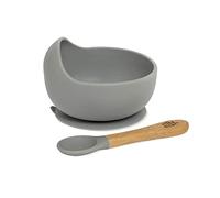 Bol avec ventouse et cuillère en silicone gris