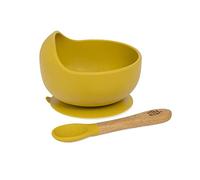 Bol avec ventouse et cuillère en silicone ocre