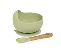 Bol avec ventouse et cuillère en silicone vert