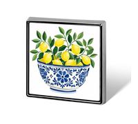 Bol bleu et blanc avec branches de citron, broches et épingles unisexe carré léger pour vêtements, châle, chapeau