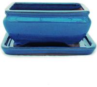 bol bonsaï avec soucoupe taille 2 - bleu - carré - modèle g81 - l 14,5cm - b 11,3cm - h 6,6cm