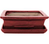 bol bonsaï avec soucoupe taille 3 - rectangulaire g29 - rouge - l 18cm - b 13cm - h 6cm