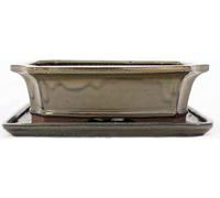 bol bonsaï avec soucoupe taille 4 - brun olive - angulaire - modèle g4 - l 26cm - l 20cm - h 8cm