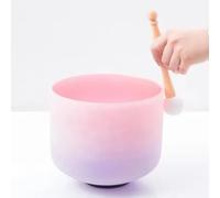 Bol chantant en cristal arc-en-ciel de 20 cm, note Fa, chakra du cœur, avec maillet en caoutchouc et joint torique, bol sonore en quartz givré dégradé violet-rose for méditation et bain sonore(432Hz,B