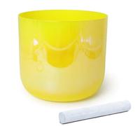 Bol chantant en cristal, Bol chantant en cristal jaune de 6 à 8 pouces avec maillet et joint torique for la méditation du yoga(432Hz,8 inch D Note)