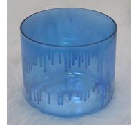 Bol chantant en cristal clair de quartz avec maillet en daim et joint torique, bol sonore de couleur bleu alchimie for la méditation de yoga et le bain sonore(440Hz,8 inch D Note)