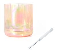 Bol Chantant en Cristal d'alchimie 432 Hz for Le Yoga, la méditation et la guérison sonore, Bol de Chakra à Quartz avec percuteur en Acrylique et Joint torique gratuits, dégradé Rose Orange (Color :