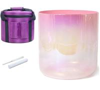 Bol chantant en cristal d'alchimie de Quartz avec étui de transport et maillets, bol sonore de couleur rose for la méditation de Yoga et le bain sonore(432Hz,6 inch G Note)