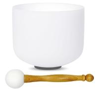 Bol chantant en cristal de quartz de chakra de gorge de note G blanche de 8 pouces for le bain sonore de méditation de yoga, livré avec un maillet en caoutchouc et un joint torique(432Hz)