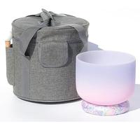 Bol chantant en cristal de quartz givré, note F, chakra du cœur, 20 cm, avec étui de transport, maillet en caoutchouc et joint torique en tissu(440Hz)