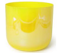 Bol chantant en cristal transparent E Note 440 Hz 15,2 cm avec maillet en daim et joint torique, bol sonore à quartz de couleur jaune for chakra du plexus solaire for yoga, méditation et bain sonore
