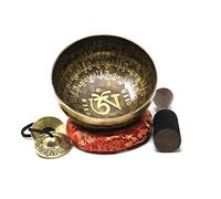 Bol chantant sculpté en forme de mantra de 28 cm, bol de méditation, bol tibétain, bol chantant, coussin en soie, percuteur et baguette de batterie