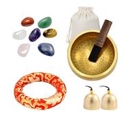 Bol chantant tibétain, bol sonore de 8 cm et bol de méditation avec 7 pierres chakras, 2 clochettes, coussin de transport, outil de méditation, guérison spirituelle pour yoga, relaxation