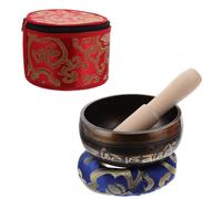 Bol Chantant Tibétain en Cuivre, Ensemble de Contemplation Portable | Coussin Cousu Main, Maillet en Bois, Boîte de Rangement et Coffret en Soie Couleur Aléatoire