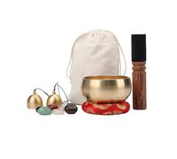 Bol chantant tibétain sonore accordé à la main avec 7 pierres chakras, 2 cloches et sac transport, outil méditation portable, cadeau spirituel yoga relaxation