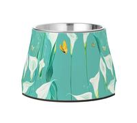 Bol chic en forme de lys calla turquoise pour chiens - En acier inoxydable antidérapant - Pour manger lentement