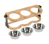 Bol Chien Surélevé Réglable en Bois Naturel Et Acier Inoxydable Triple Bol Incliné 40x14 5x15 Cm Base Antidérapante Repas Confortables Réduction des Douleurs Cervicales Facile À Assembler Et Nettoyer