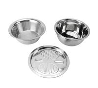 Bol Cuisine, Lot de 3 Saladiers en Acier Inoxydable avec Râpe, Préparation Design Ustensile, Saladier avec Passoire en Métal Diamètre de 28cm, Chevauchement (26cm)