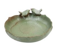 Bol de Bain d'oiseaux en céramique Verte fabriqué à la Main de 9, 4 Pouces avec Oiseaux décoratifs, Bain d' Jardin pour Patio extérieur, pelouse, Cour, mangeoire à Eau pour la Faune