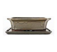 Bol de bonsaï avec soucoupe - Taille 4 - Marron olive - Rectangulaire - Modèle G4 - L 26 cm - l 20 cm - H 8 cm