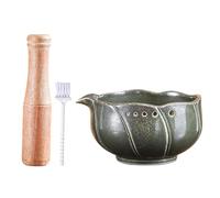 Bol de broyage - Râpe à ail de 13,5 cm - Outil de cuisine en céramique - Moulin manuel antidérapant avec pilon en bois et brosse de nettoyage, idéal pour préparer des sauces à l'ail fraîches dans la