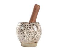 Bol de broyeur de pierre Ceramic Mortar Bowl with Wooden Pestle, Spice Grinder, Retro Spotted Pattern Design, 3.9in
