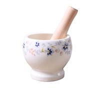 Bol de broyeur de pierre Céramique domestique Ensembles de mortier et pilon Broyeur blanc Machine à ail manuelle for abraser l'écrou piment(Grand)