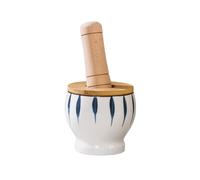 Bol de broyeur de pierre Pilon à ail en céramique sous glaçure, broyeur manuel épais for herbes, piment, pot de presse(Grand)