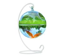 Bol de bureau à suspendre pour aquarium pour fleurs, plantes, vase boule en verre transparent, forme ronde, gain de place, bol de bureau pratique avec support
