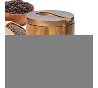 Bol de cave à sel rond - boîte d'épices à double couche, porte-sel de comptoir de cuisine | Petite cuillère de service en bois assorti incluse, récipient de rangement à tampon sec à épices au sel avec