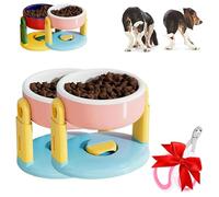 Bol de Compagnie à aspirable en Levage, 2025 Nouvelle Hauteur réglable à Trois Niveaux, adaptée à Tous Les Types de Chiens, Chats, foulées et Alimentaires ne se répandre Plus (Rose * 2pcs)