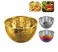 Bol de cuisine rond en acier inoxydable avec texture marteau, convient pour la fabrication de salades, le lavage des légumes et le fouet des œufs à la maison (argenté, 22 cm)