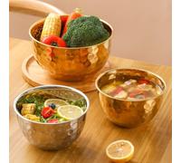 Bol de cuisine rond en acier inoxydable avec texture marteau, convient pour la fabrication de salades, le lavage des légumes et le fouet des œufs à la maison (couleur 26 cm)