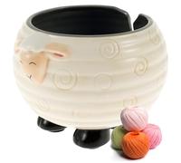 Bol de fil en céramique avec trous en forme de mouton fait à la main - Bol de rangement portable pour fil à tricoter - 14 x 12 cm - Support de fil à coudre - Organisateur de fournitures de couture -