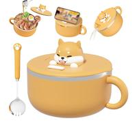 Bol de nouilles instantanées avec poignées 1200 ml Bol de ramen instantanés avec couvercle et cuillère à micro-ondes portables coccopier pour soupe, nouilles, boulettes, salades