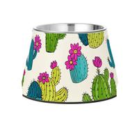 Bol de nourriture antidérapant en acier inoxydable pour petits chiens, motif cactus fleuri, vert et blanc, pour petits chiens, moustaches, fatigue, plato de comida para perros