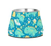 Bol de nourriture antidérapant en acier inoxydable pour petits chiens - Motif dinosaure bleu