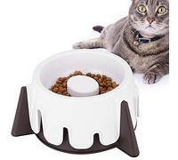 Bol de Nourriture Lente pour Animaux de Compagnie, Hauteur réglable, Base antidérapante, mangeoire sèche et Humide pour Chats et Chiens, Blanc et Marron, 19.2x19.2cm