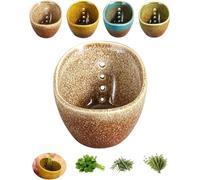 Bol de poterie pour herbes aromatiques, outil de décapage fait à la main avec quatre trous de tailles différentes, séparateur de feuilles de légumes, mini outil de retrait de feuilles d'herbes pour