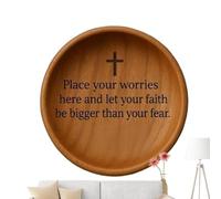 Bol De Prière | Décoration Chrétienne Rustique Avec Une Croix Gravée - Bol De Bénédiction En Bois,Pour Maison Salon Chambre Entrée Église Baptême