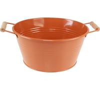 Bol déco en métal brun orange avec poignées en bois Vintage Ø29cm H14,5cm Cache-pot