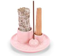 Bol d'Encens 4 en 1 en Céramique Fait à la Main pour Encens, Palo Santo, Sauge Blanche avec Bac à Cendres pour Méditation et Yoga Rose