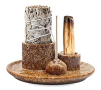 Bol d'encens 4 en 1 en céramique, porte-encens, brûleur d'encens Palo Santo et sauge, encens de sauge blanche, brûleur d'encens pour yoga, méditation