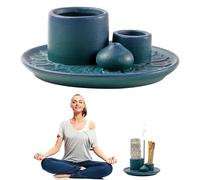 Bol D'encens 4 en 1, Porte-Encens en Céramique, Brûleur D'encens, Support Palo Santo, Porte Encens pour Chaque Encens, Sauge Blanche, Bougeoir