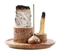 Bol D'encens 4 en 1, Porte-Encens en Céramique, Brûleur D'encens, Support Palo Santo, Porte Encens pour Chaque Encens, Bougeoir, Sauge Blanche (weiß)