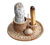 Bol d'encens 4 en 1 : porte-encens WEGREAT en céramique, porte-encens en céramique, plateau récupérateur de cendres pour méditation, support Palo Santo pour chaque encens, encens, sauge blanche