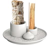 Bol d'encens 4 en 1 pour chaque encens, encens, palo santo, sauge blanche, bâtons d'encens et bougeoir, plateau en céramique pour salle de méditation, yoga, blanc