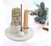 Bol d'encens 4 en 1 pour chaque encens, encens, palo santo, sauge blanche I Bol d'encens I Plateau en céramique pour salle de méditation Yoga Blanc tacheté