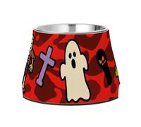 Bol d'Halloween en forme de citrouille rouge camouflage pour animaux de compagnie - En acier inoxydable antidérapant - Pour nourriture lente - Adapté aux moustaches - Plato de comida para perros